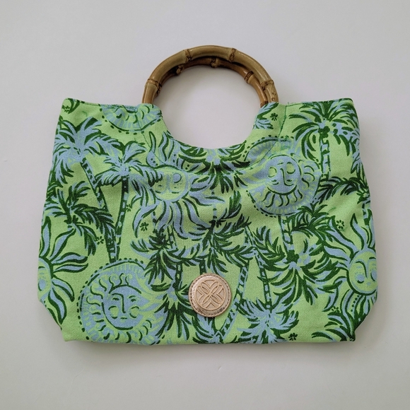 Lilly Pullitzer Bamboo Handle Printed Bag In Cool Mint Catchin Rays - Picture 5 of 9
